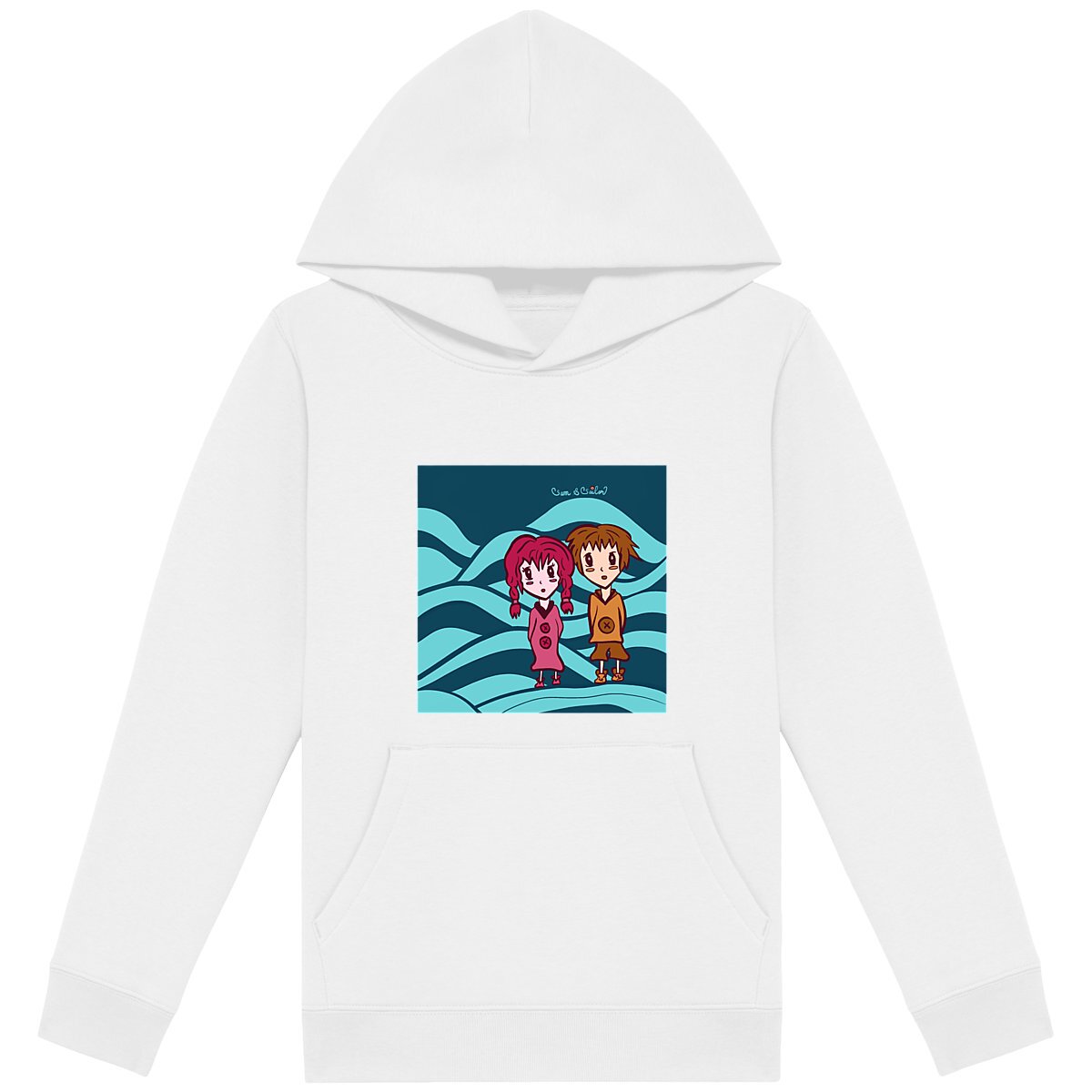 Sweat capuche enfant "Petits marins" blanc - Textiles Bio et recyclés